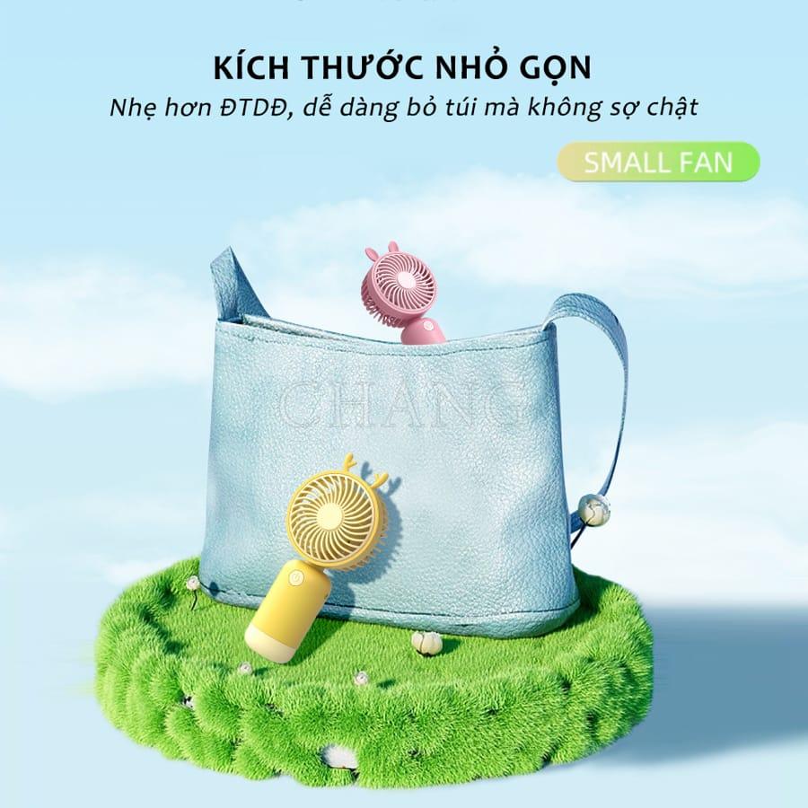 Quạt tích điện mini cầm tay sạc pin USB 3 cấp độ gió dung lượng pin 1200mAh tặng sticker dễ thương bh 6 tháng