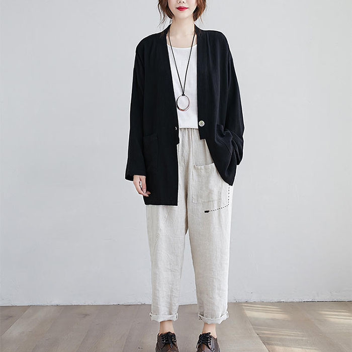 Áo cardigan Linen nữ dáng dài 2 túi hộp ArcticHunter, thời trang phong cách Nhật Bản