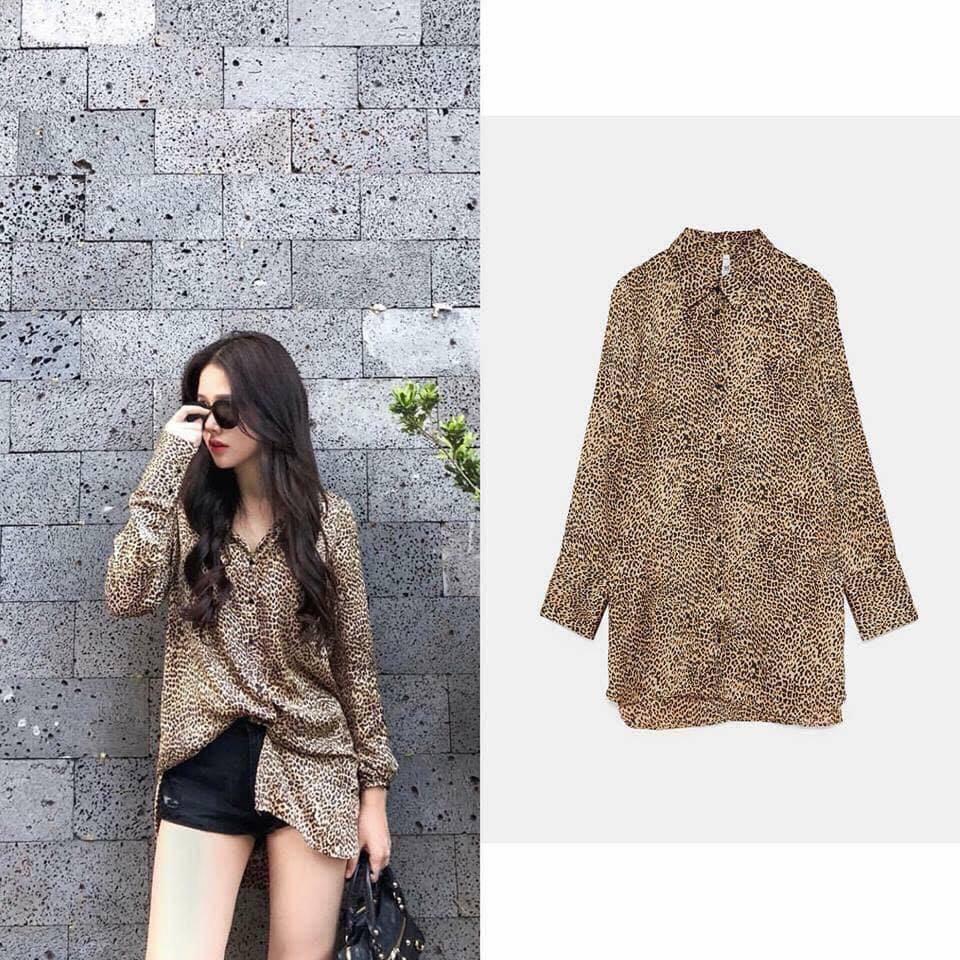 Áo sơ mi lụa họa tiết báo new tag có sẵn