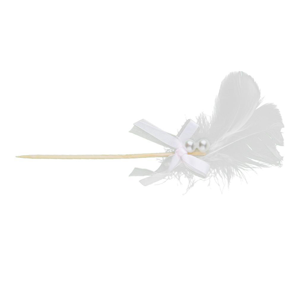 Cake Topper Insert Sticks with Feather Wedding Party Cake Decoration White