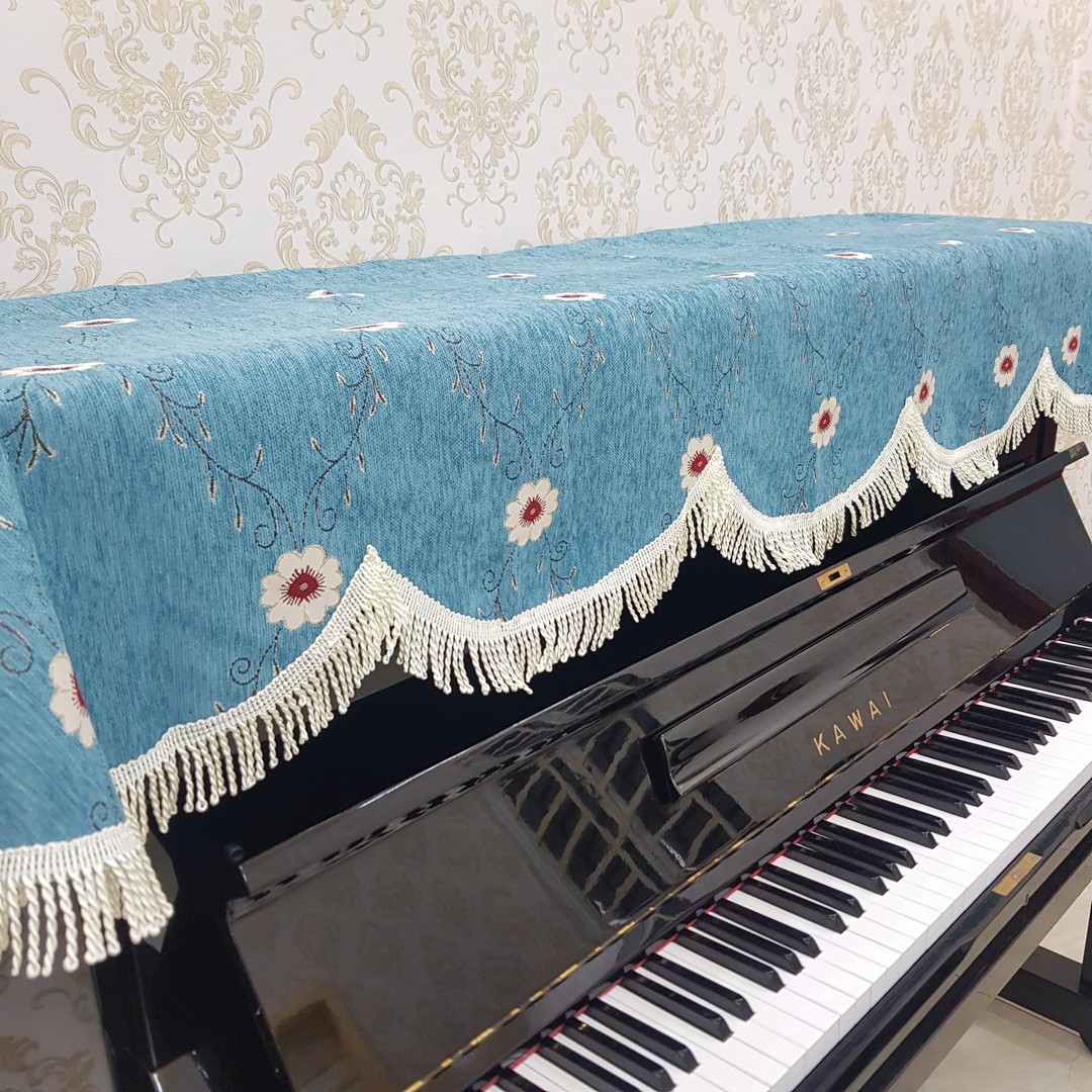 Khăn phủ đàn Piano xanh ngọc phối hoa cao cấp