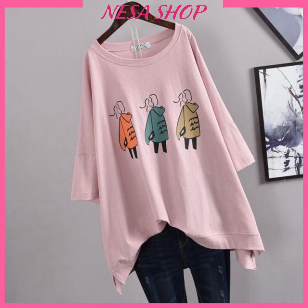 Áo thun nam nữ form rộng tay lỡ NeSa Shop, Áo thun kiểu, chất liệu thun cotton co giãn, áo phông in hình 3 Cô gái