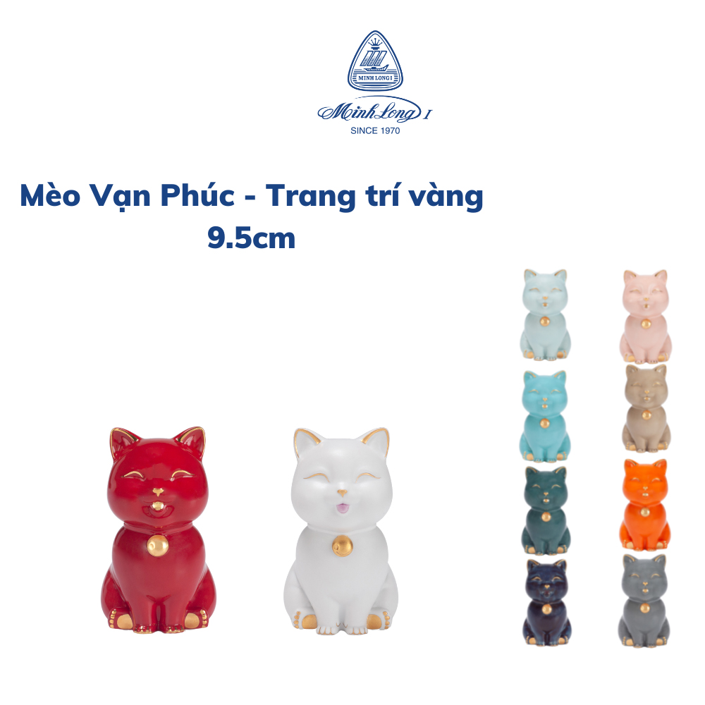 Mèo Vạn Phúc Trang Trí Vàng 9.5 cm - Gốm sứ Minh Long