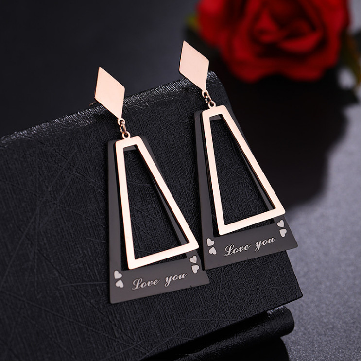 Bông Tai Dự Tiệc 2 Màu Hình Thang Titan Ko Han Rỉ TT 4348