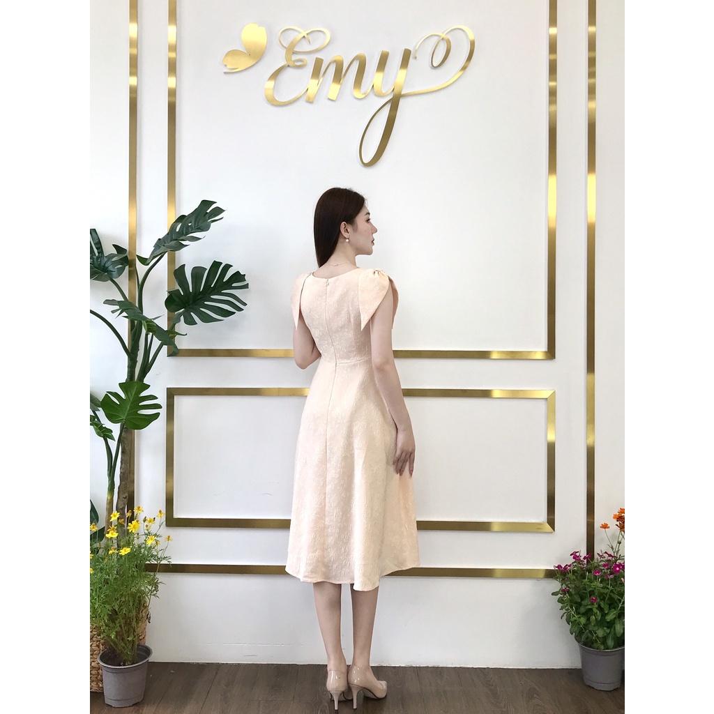 Đầm EMY EM6620 Xòe Gấm Vai Nơ Có Túi