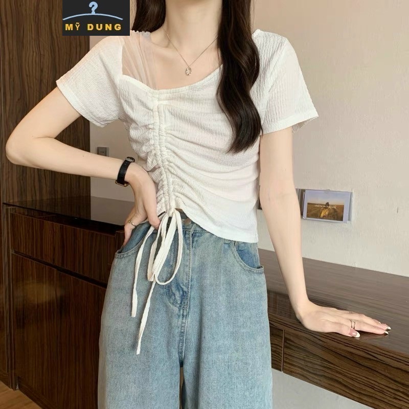 ÁO KIỂU TAY PHỐI VOAN, DÂY RÚT THÂN GIỮA- CHẤT XỐP CAO CẤP- NHẸ MỀM, MỊN- PHỐI ĐỒ CƯNG XĨU