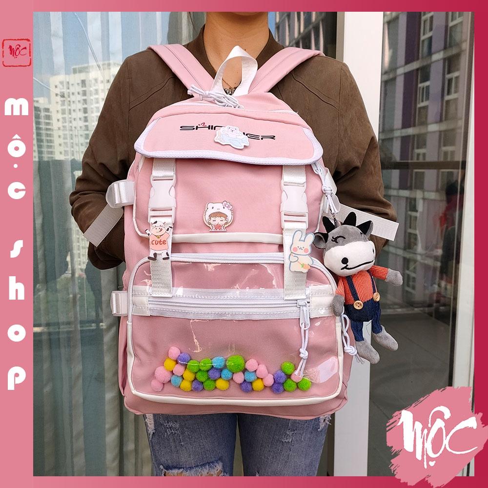 Balo ULZZANG, balo thời trang- BL223, nhiều ngăn, vải chống thấm nước- Tặng kèm Sticker, bóng, gấu