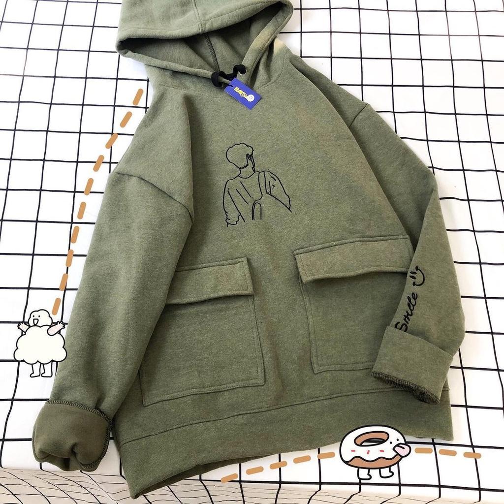 Áo Hoodie thêu hình MEANSTORE nỉ lót bông có mũ oversize unisex nam nữ form rộng phong cách Hàn Quốc - Chàng trai