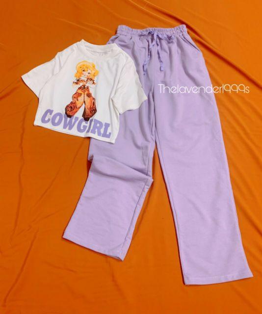 SET ÁO CROPTOP + QUẦN ỐNG RỘNG Tím COWGIRL