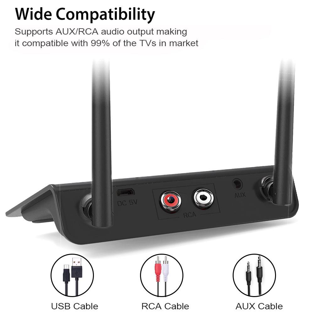 Máy phát TV Bluetooth - Máy phát âm thanh Bluetooth 5.2 với điều chỉnh âm lượng, bộ chuyển đổi Bluetooth cho TV/PC, APTX có độ trễ thấp, phạm vi Ultra -large, AUX/RCA/Optics