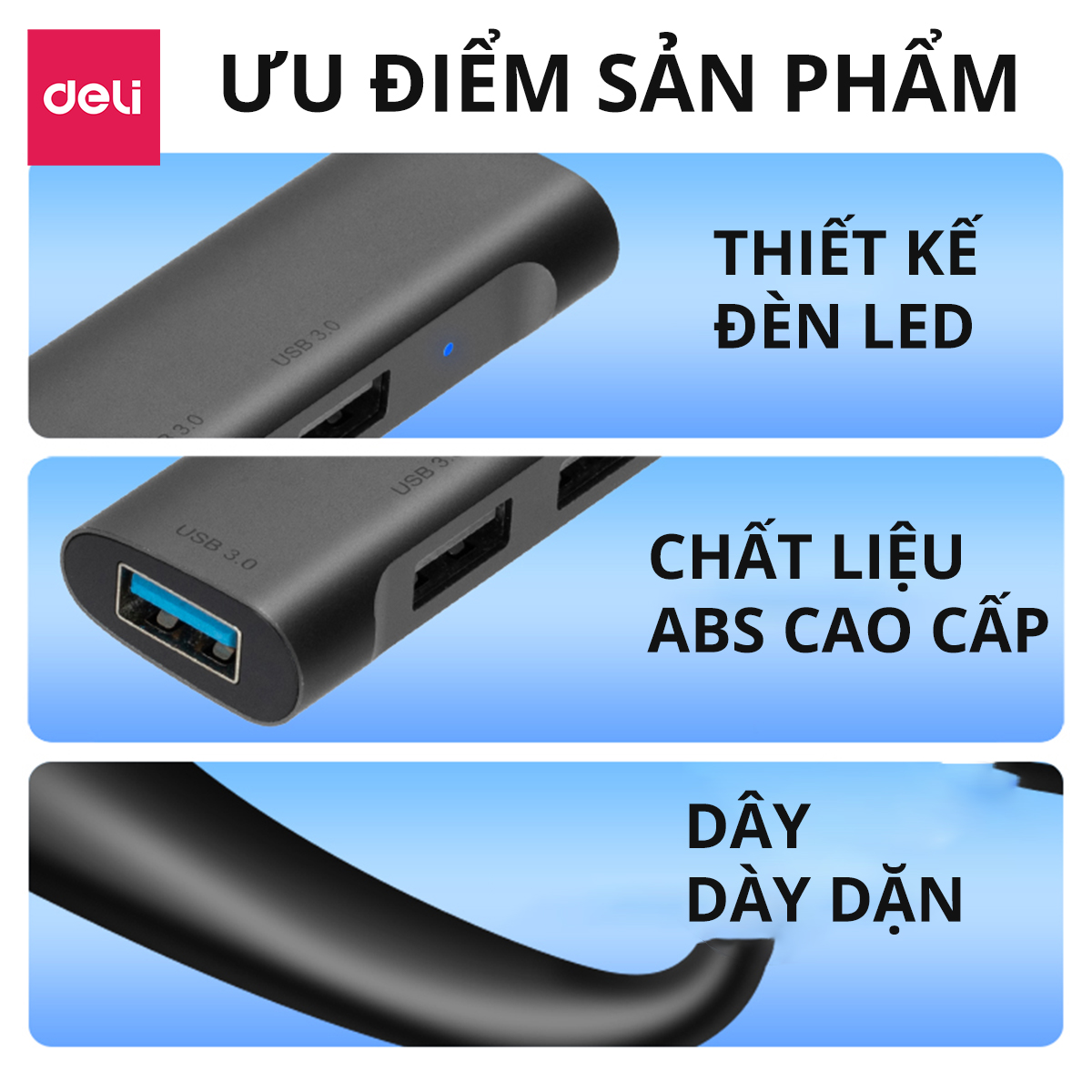 HUB 4 Cổng USB 3.0 Tốc Độ Cao AOKA by Deli Cổng Chia USB mở rộng kết nối chuyển đổi cho laptop táo Laptop PC hàng chính hãng