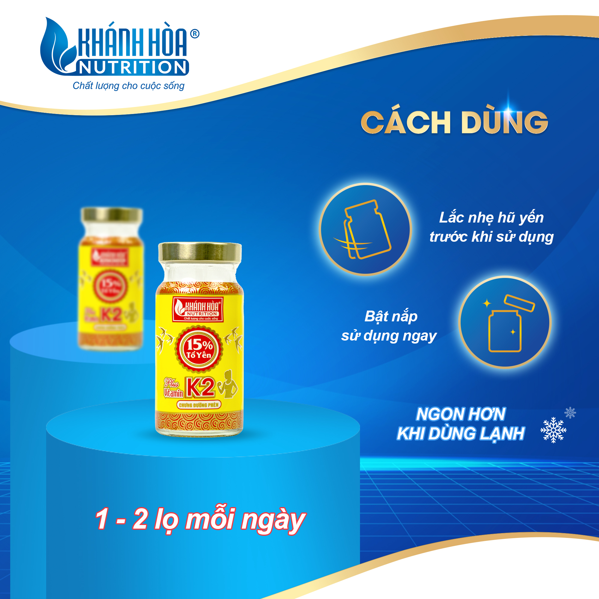 Nước Yến Sào Khánh Hòa Nutrition 15% Tổ Yến Bổ Sung Vitamin K2 - Lọ 125ml