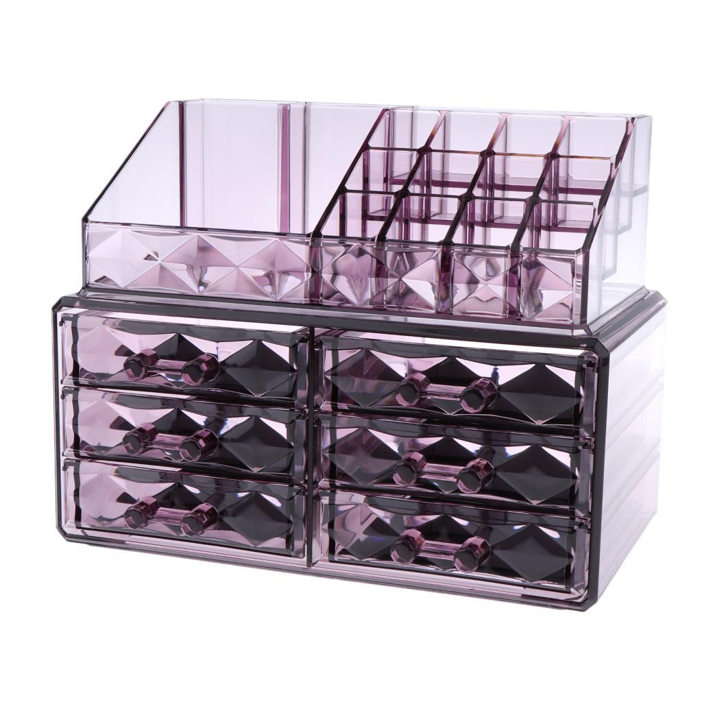 6 Drawers Acrylic Makeup Brush Nail Polish Cosmetic Holder Storage Organizer