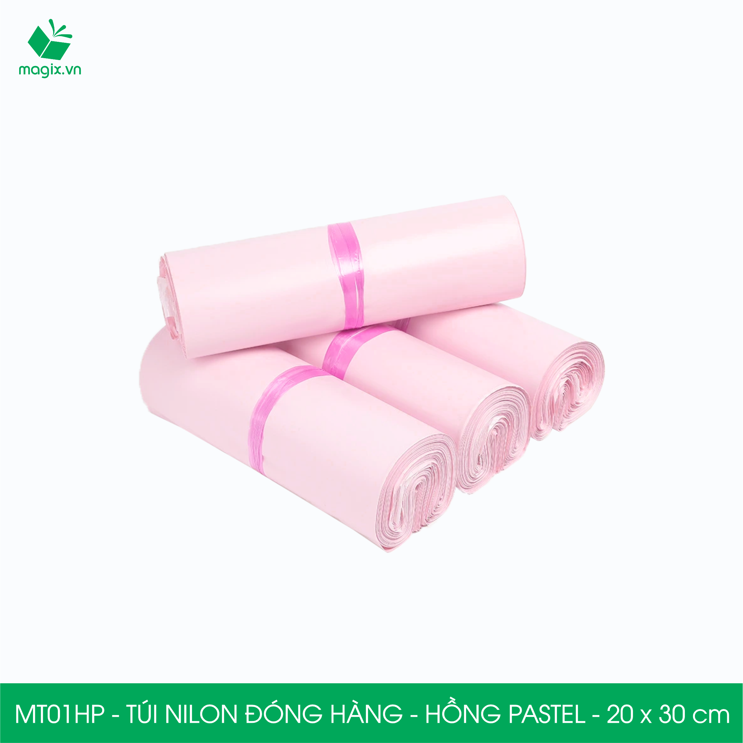 MT01HP - 20x30 cm - Túi nilon gói hàng - 300 túi niêm phong đóng hàng màu hồng pastel