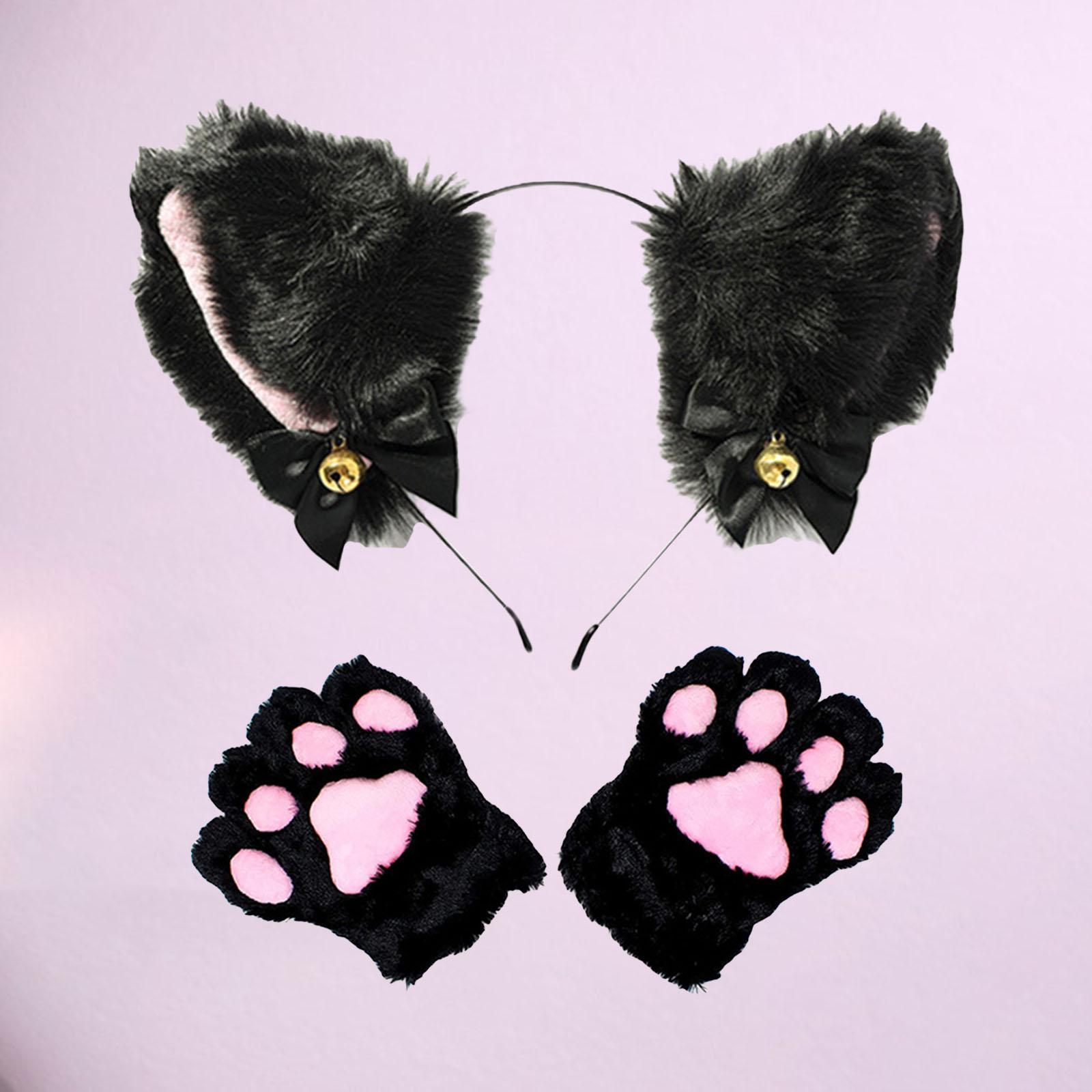 Faux Fur Cat Ears Headband and Claw  for Halloween Fancy Dress Props
