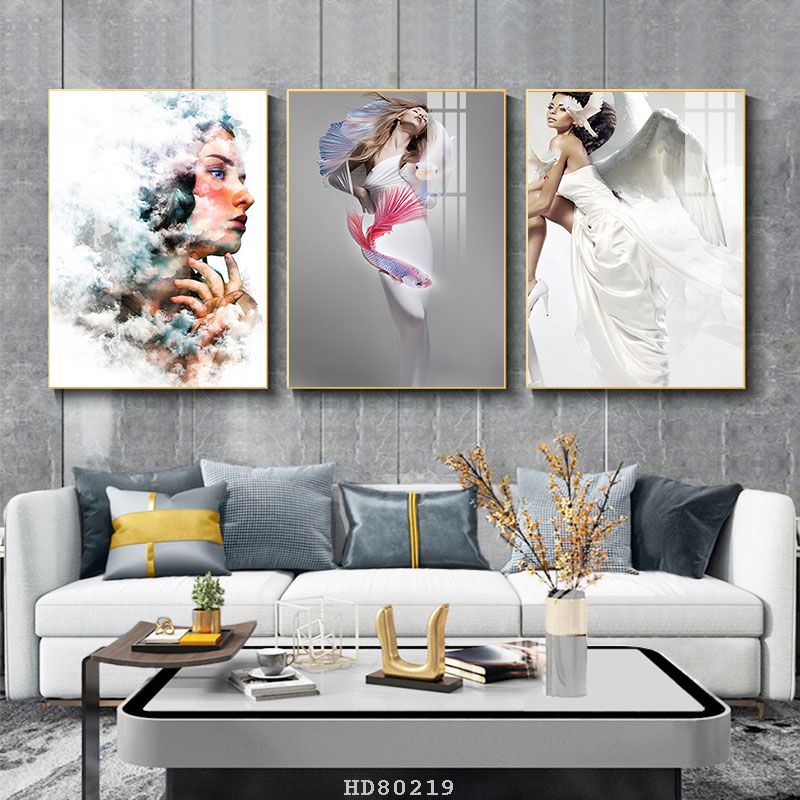 Tranh Canvas Bộ 3 Cô Gái Hiện Đại - Tranh Treo Tường Hoàn Thiện Cả Khung In Vải Giá Rẻ