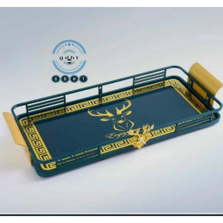 KHAY TRÀ ẤM CHÉN GỖ XANH VIỀN VÀNG SANG TRỌNG _ GIAO NGẪU NHIÊN