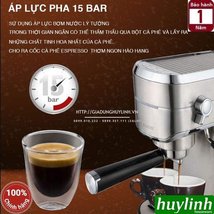 Máy Pha Cà Phê Gia Đình Espresso Tiross TS6212 - Hàng chính hãng