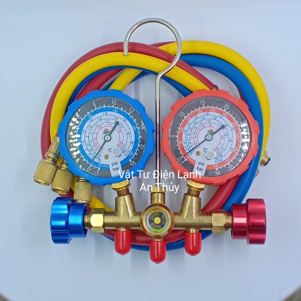 Đồng Hồ Đo Áp Suất Gas Máy Lạnh HS-536C, bộ đồng hồ đo nạp gas đôi hãng Hongsen kèm dây HS-536C