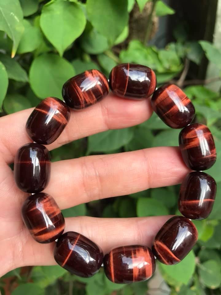 Vòng tay Nam Đá Thạch Anh Mắt Hổ Đỏ Nâu Lu Bóng Đẹp Size hạt 13mmx Dài 18mm Nam mệnh Hoả Thổ 100% đá thiên nhiên tốt sức khỏe hợp mệnh tốt cho công việc