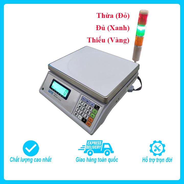Bộ sản phẩm cân cảnh báo đèn còi gồm cân điện tử thông dụng UTE UWA-N mức cân 3kg, độ chia 0.1g và đèn HILOOK