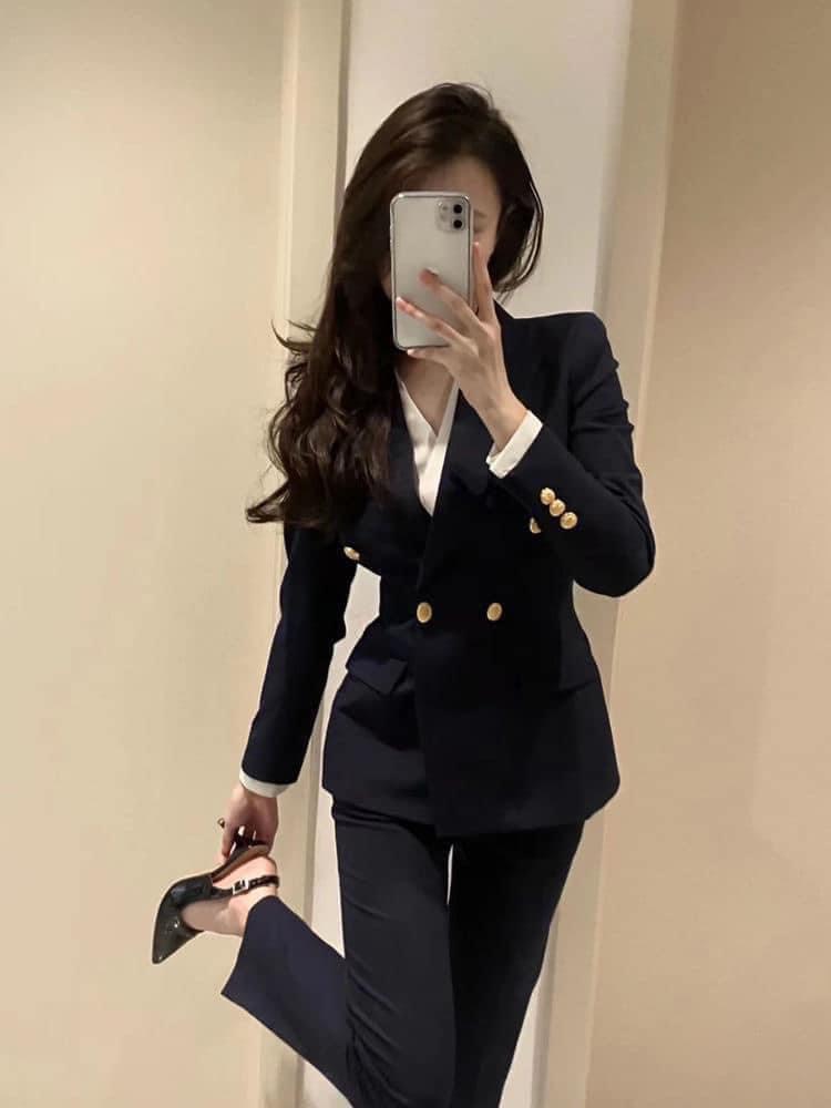 Áo khoác blazer 2 lớp thanh lịch có đệm vai form áo siêu đẹp