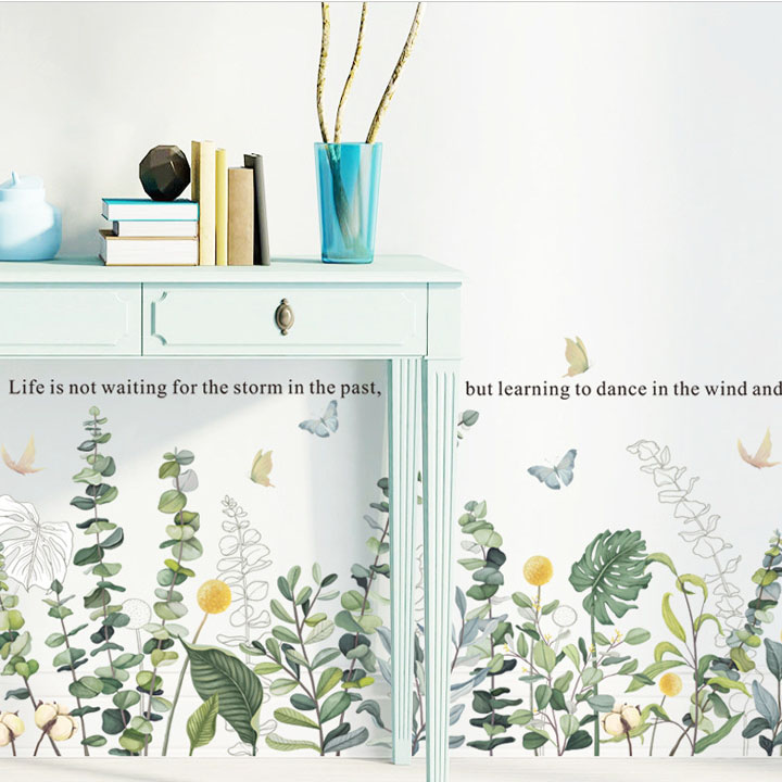 Decal trang trí chất liệu PVC loại 1 dày dặn, sắc nét, trang trí phòng khách, quán cafe- chân tường hoa cỏ- mã sp LV09