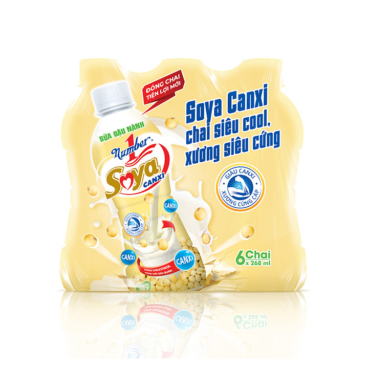 Thùng 24 chai Sữa đậu nành Number 1 Soya Canxi chai PET 268 ml