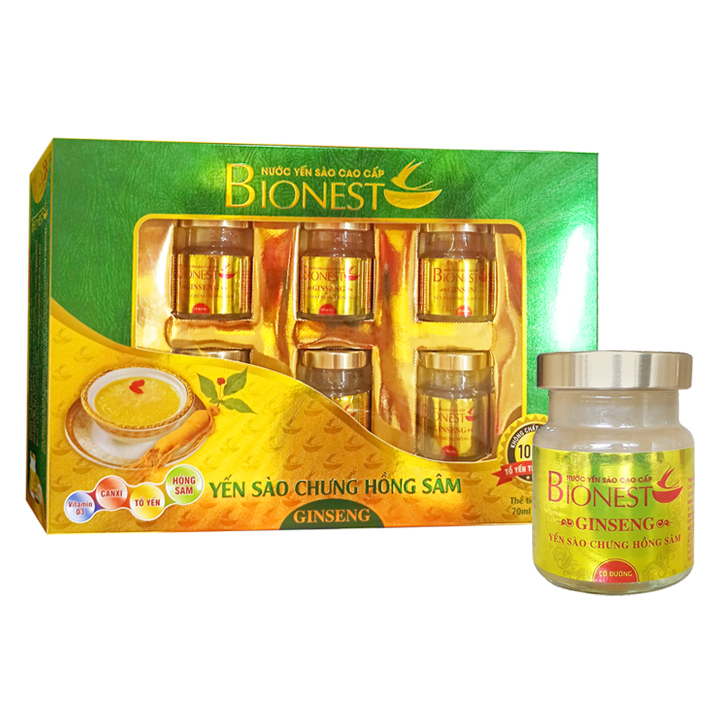 Hộp Yến sào Bionest Ginseng hồng sâm cao cấp - hộp 6 lọ