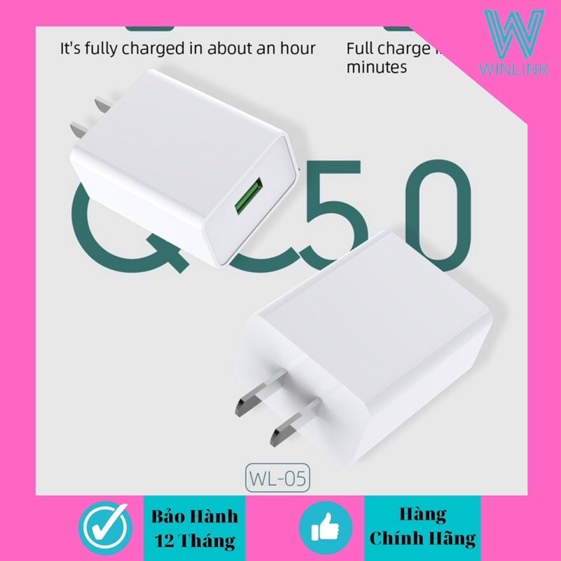 Bộ sạc nhanh Hàng chính hãng Winlink QC5.0-VOOC đuôi USB-Micro (Sạc 30p đầy 50% Pin)