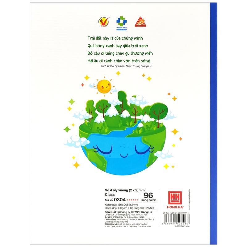 Vở Class Tương Lai Xanh - 4 Ô Ly 96 Trang 100gsm - Hồng Hà 0304