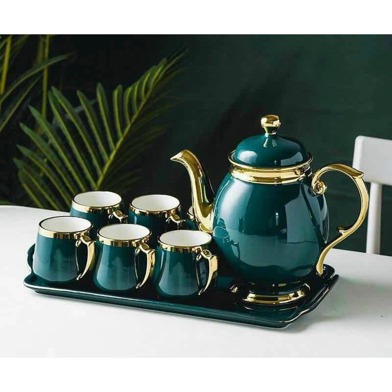 BỘ ẤM CHÉN SỨ XANH KÈM