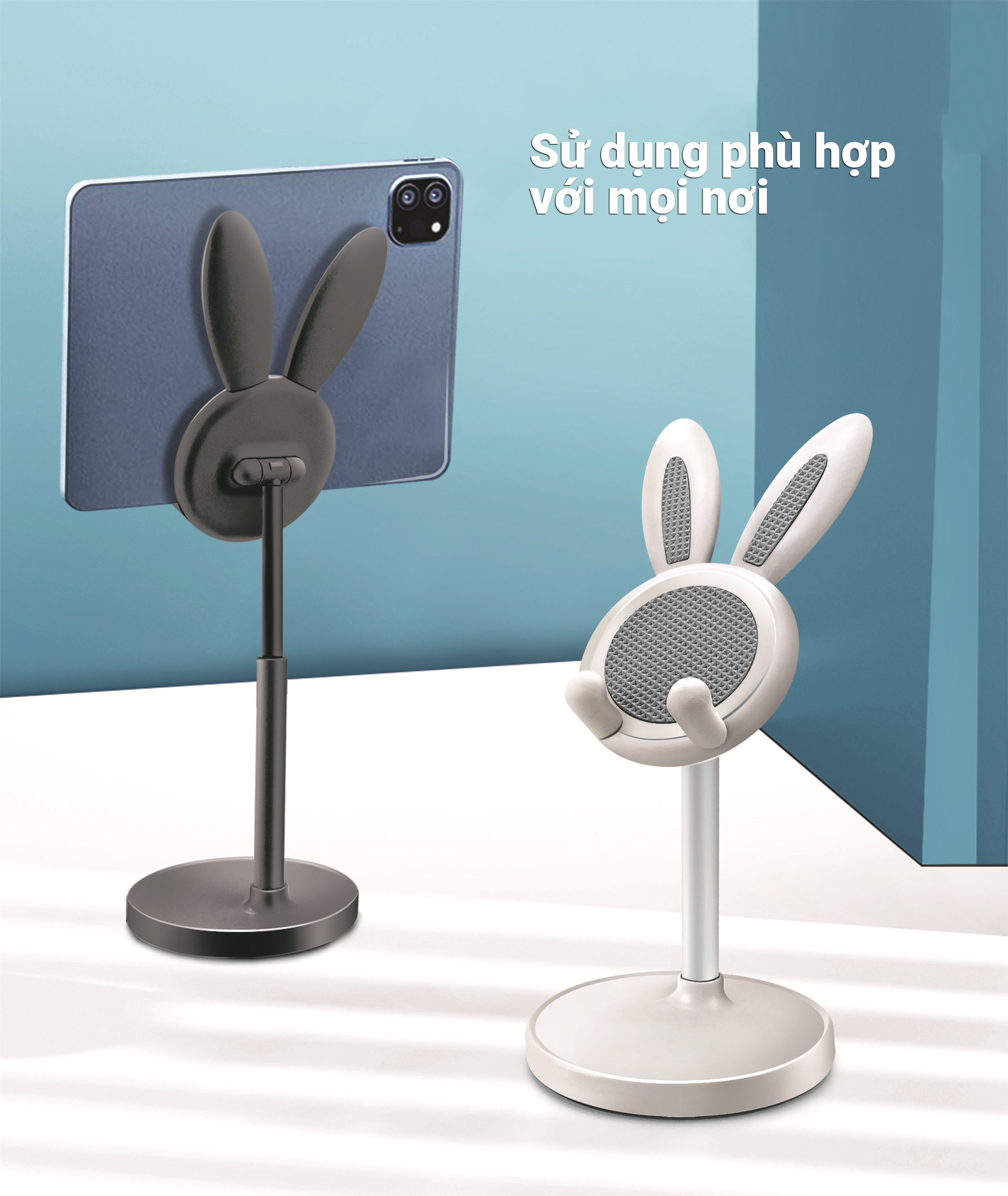 Gía Đở Điện Thoại, Máy Tính Bảng Hình Thỏ Dễ Thương , Có Thể Điều Chỉnh Nâng Và Thu Nhỏ , Có Đáy Silicone Chống Trượt Cao Cấp - Hàng Chính Hãng Teement