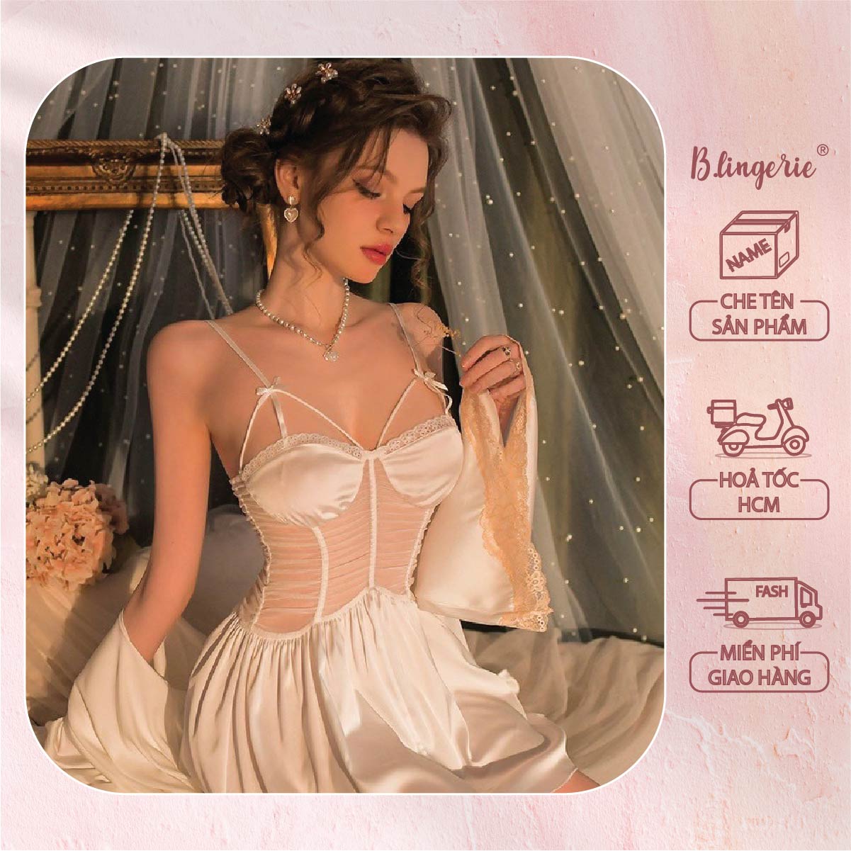 Váy Ngủ Cúp Hai Dây Gợi Cảm (Không kèm áo choàng) - B.Lingerie