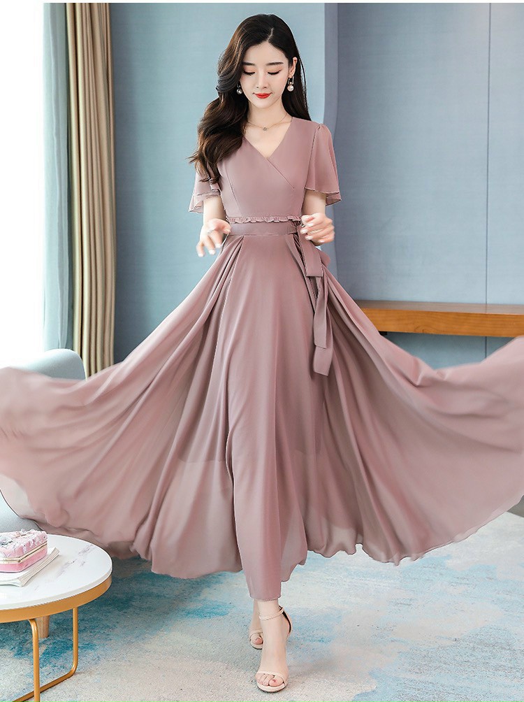 ĐẦM MAXI CỔ V CÁCH ĐIỆU EO DỄ THƯƠNG