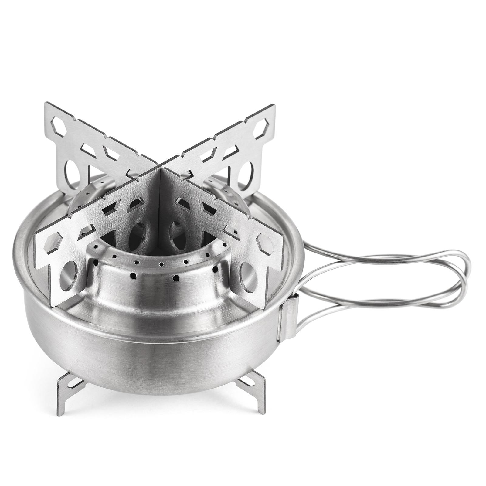 TOMSHOO Camping Alcohol Stove with Cross Stand and Lid Portable Outdoor Stainless Steel Alcohol Stove with Foldable Handles for Camping Hiking Backpacking Picnic Survival