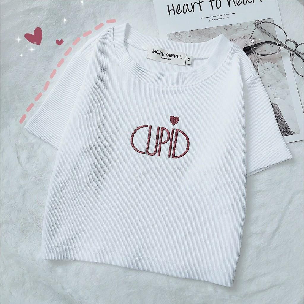 Áo Croptop Nữ Thêu CUPID Tay Ngắn Form Ôm Ulzzang