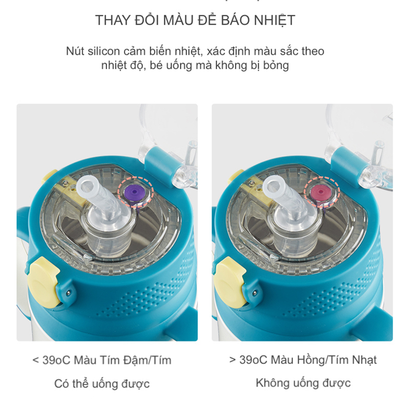 Bình Uống Nước Giữ Nhiệt 280ml Có Cảm Biến Nhiệt, Chống Phun Nước Nóng, Van Xả Hơi Nóng An Toàn, Kèm Tay Cầm và Dây