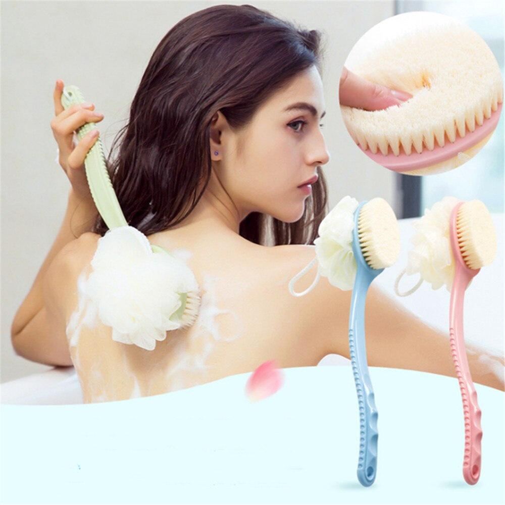 2 in1 Soft Fur Long-handled Nylon Yarn Bath Flower Brush Bath Artifact Bath Ball Adult Bath Brush Rub Back Brush Hair Bath Brush