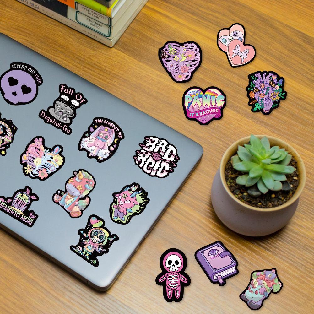 Sticker gothic đen tím hoạt hình cute trang trí mũ bảo hiểm, guitar, ukulele, điện thoại, sổ tay, laptop-mẫu S32