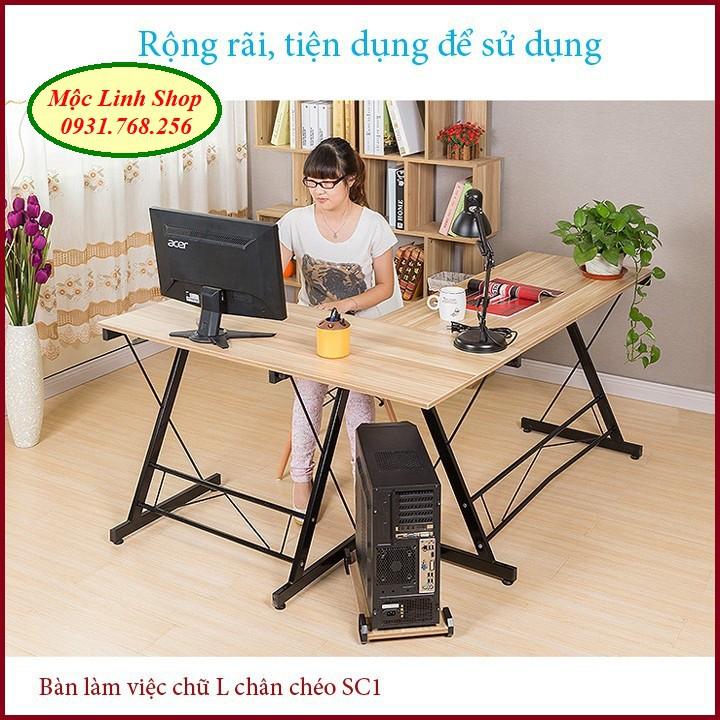 Bàn làm việc chữ L chân chéo SC1 - Bàn chữ L - Bàn làm việc góc tường - Bàn học