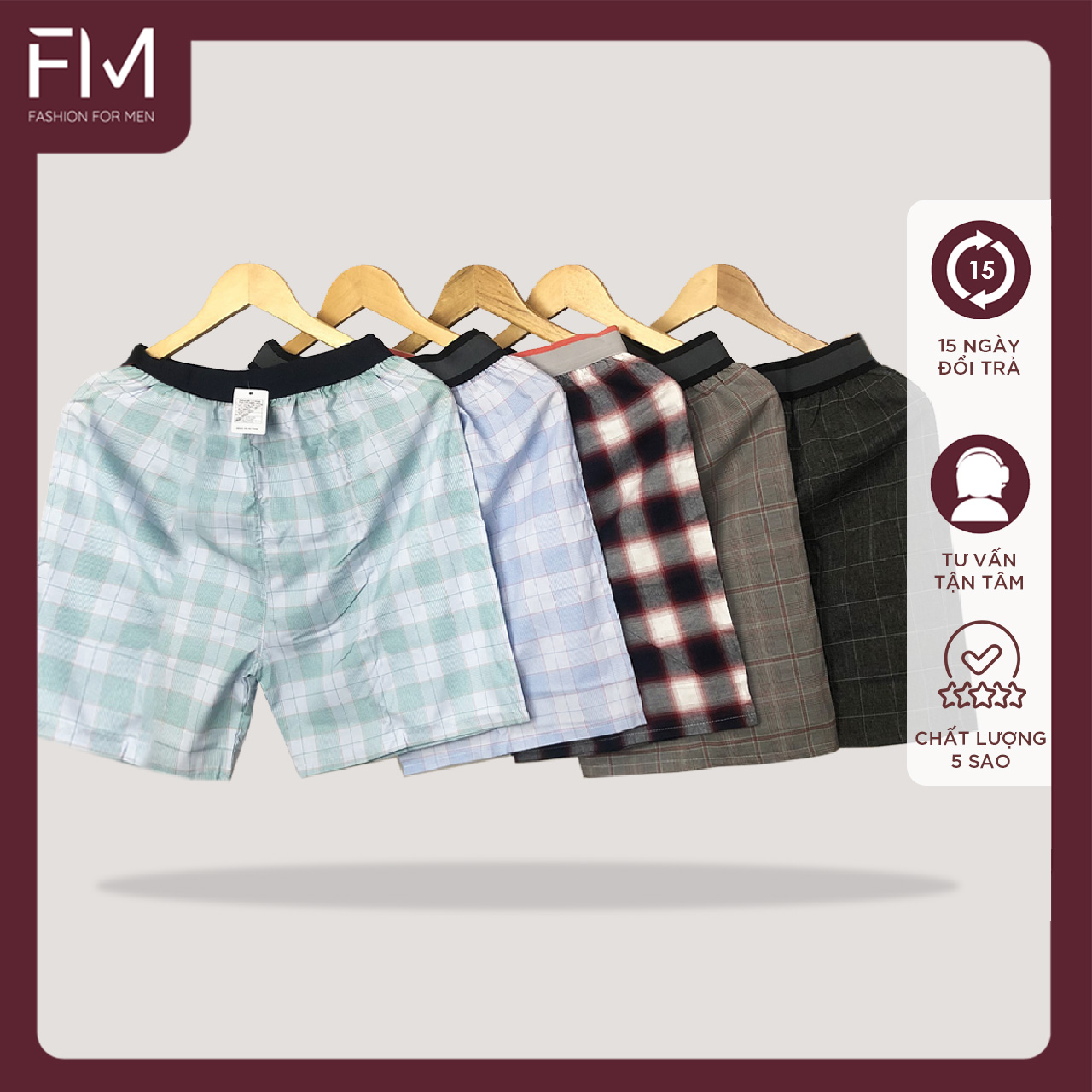 Bộ 4 quần đùi nam, quần short mặc nhà kate caro nhiều màu , mềm mịn  - FORMEN SHOP- FMTT002