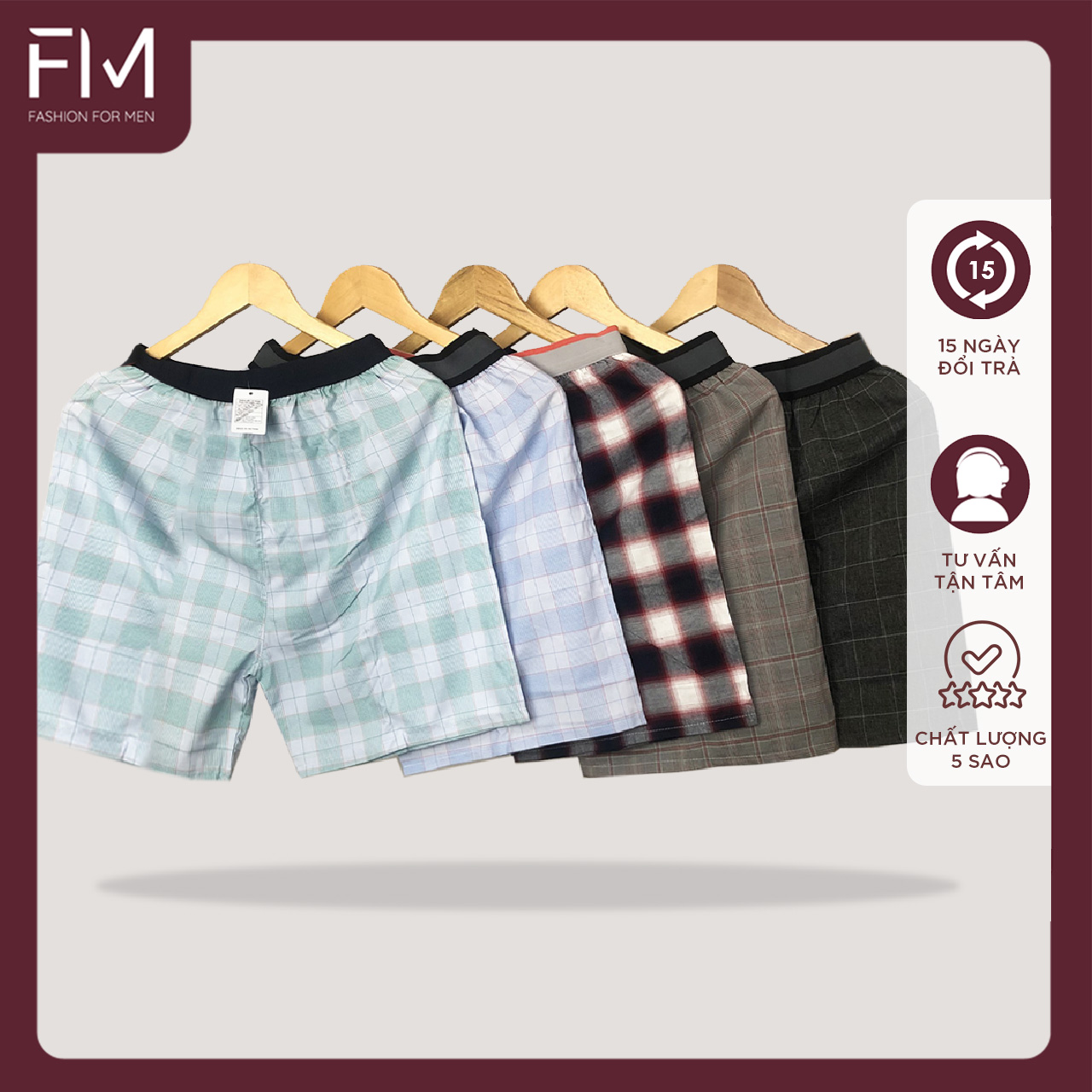 Bộ 4 quần đùi nam, quần short mặc nhà kate caro nhiều màu , mềm mịn - FORMEN SHOP- FMTT002
