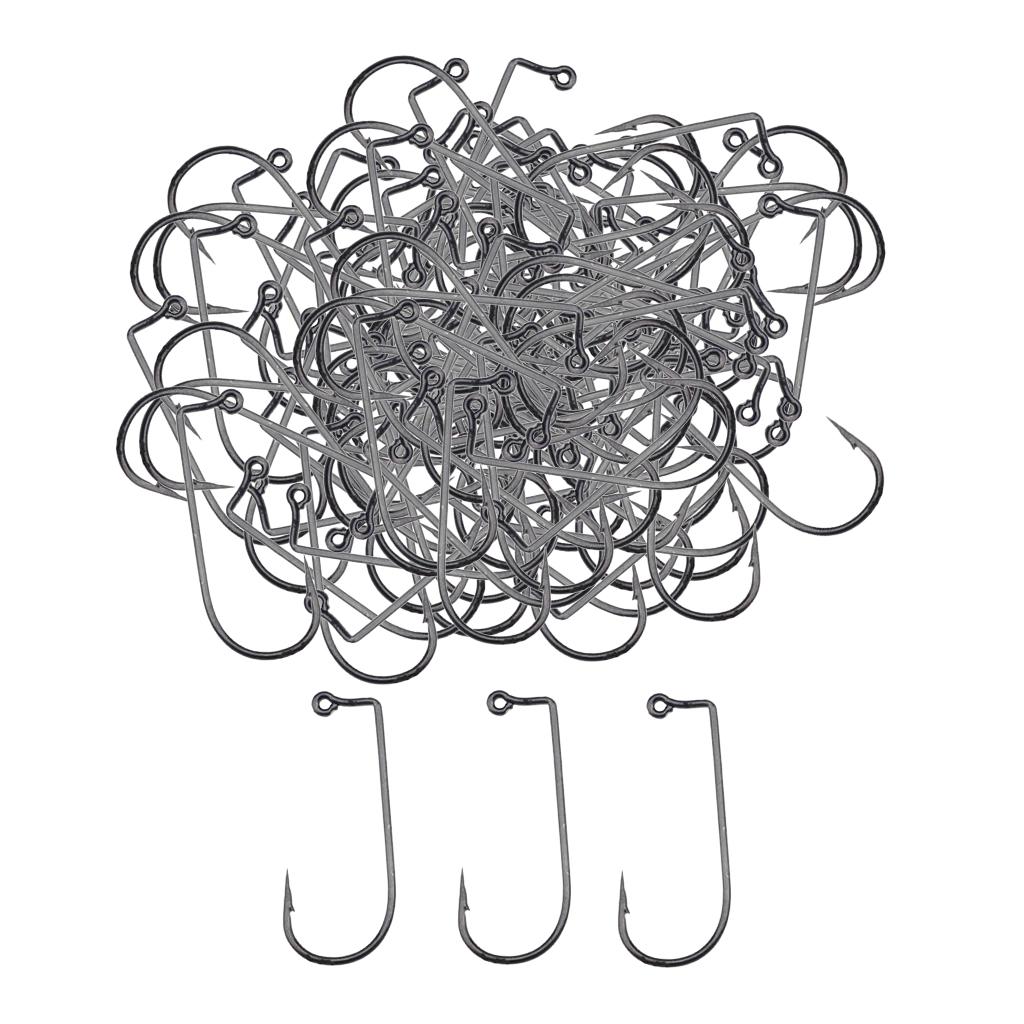 100pcs Worm Fishing Hooks Carbon Steel Jig Barbed Hook for Big Fish