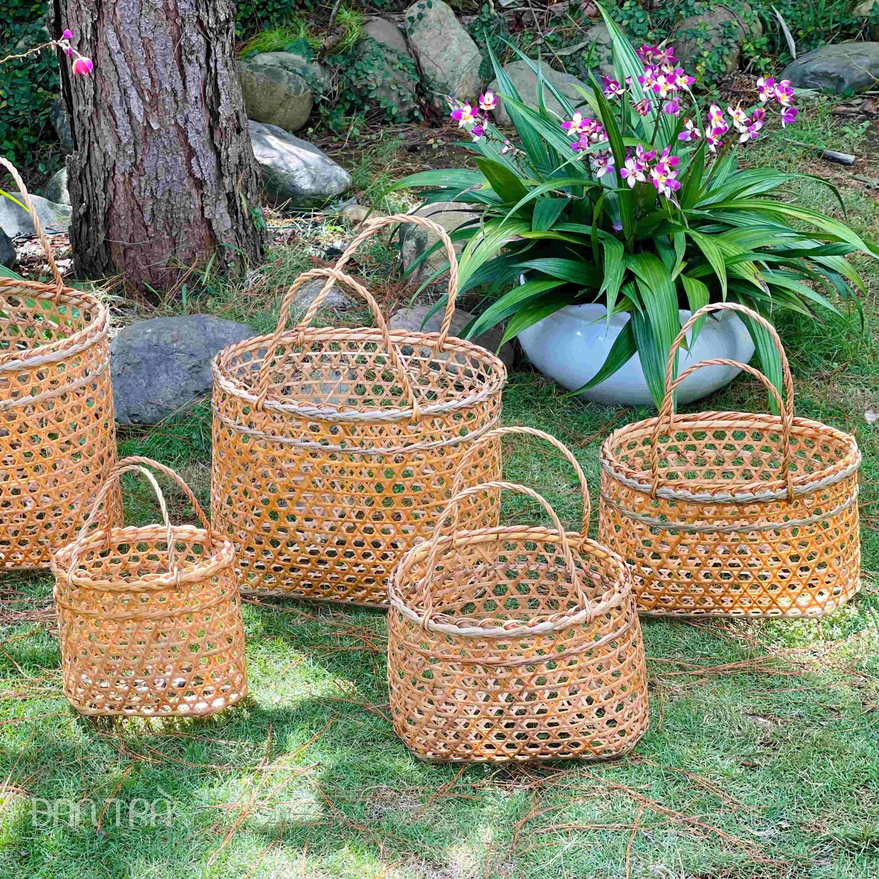 Giỏ Lùng Đan Trà Decor - Giỏ Đựng Đồ/ Giỏ Đi Chợ, Đựng Rau Củ Quả/ Nội Thất Decor Mây Tre Đan