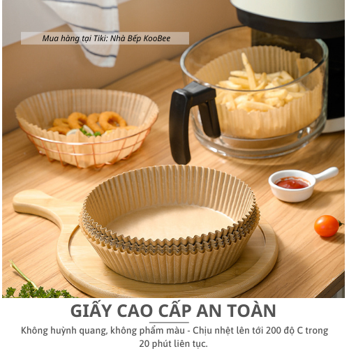 Giấy lót nồi chiên không dầu nến dạng khay hình tròn không lỗ - Set 50 khay giấy nến đa năng tiện dụng