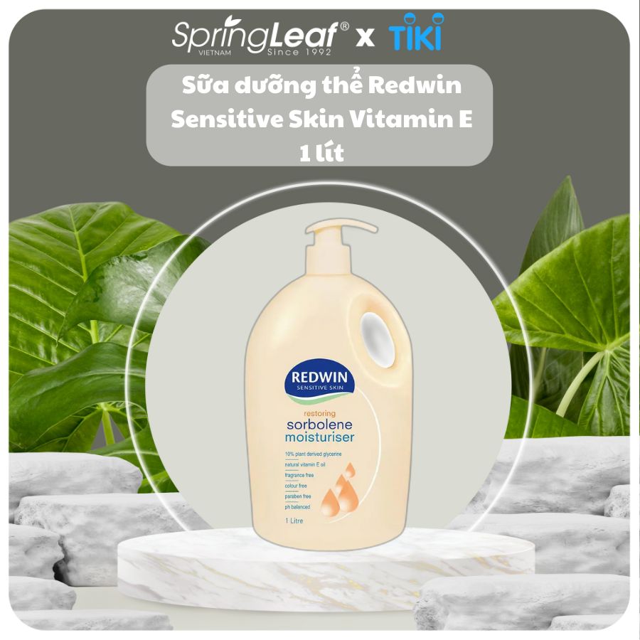 Sữa dưỡng thể REDWIN Sensitive Skin Sorbolene Moisturiser Vitamin E 1 lít dưỡng ẩm và làm sáng da toàn thân