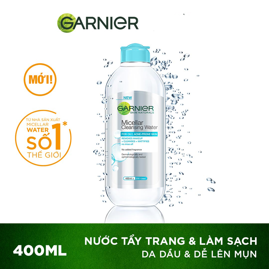 Nước Tẩy Trang Garnier Dành Cho Da Dầu Và Mụn Micellar Cleansing Water For Oily &amp; Acne-Prone Skin 400ml