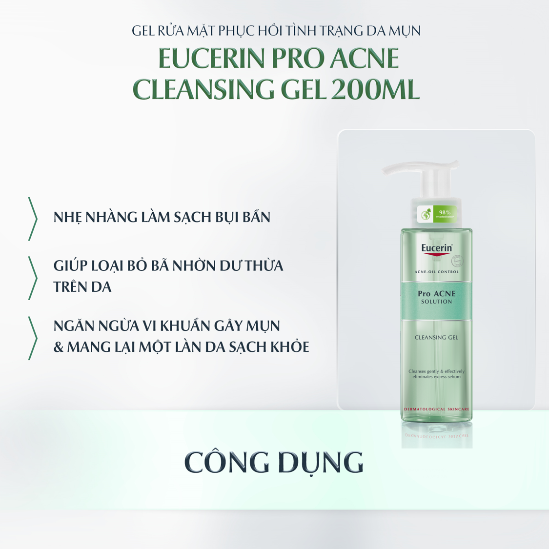 Gel Rửa Mặt Cho Da Dầu Mụn Eucerin ProAcne Solution Cleansing Gel 200ml