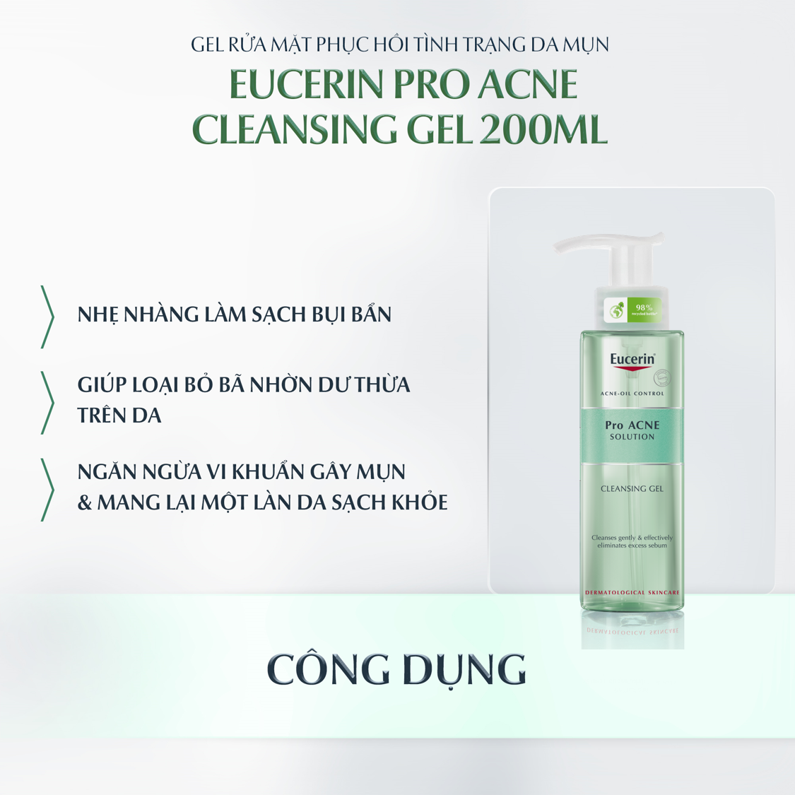 EUCERIN GEL RỬA MẶT DÀNH CHO DA NHỜN MỤN EUCERIN PROACNE CLEASING 200ML